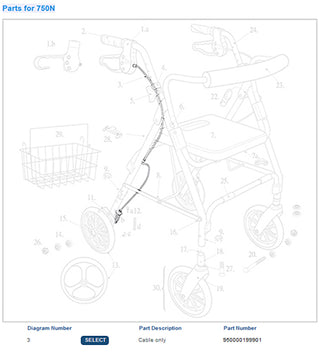 Rollator Brake Cable only