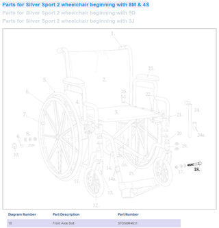 Front Axle Bolt only for Silver Sport II Wheelchair