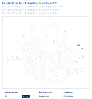 Desk Arm Assembly for Drive Silver Sport  Left  1ea