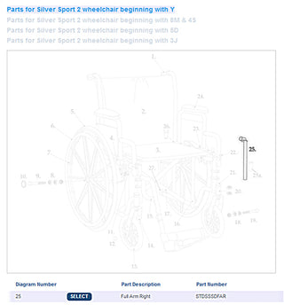 Full Arm Assembly for Drive Silver Sport  Right  1ea